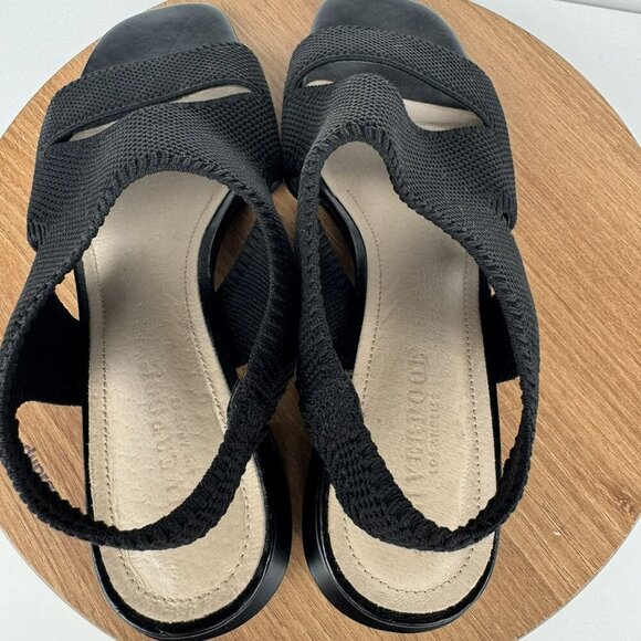 Liverpool Pacific Black Woven Fabric Sandals With Leather Sock Square Toe Size 8 - Picture 4 of 9